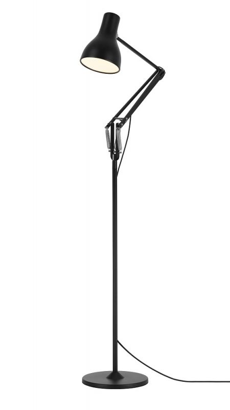 Schiefergraue Type 75 Stehleuchte von Anglepoise mit verstellbarem Arm und Lampenschirm für Wohnzimmer und Büro.